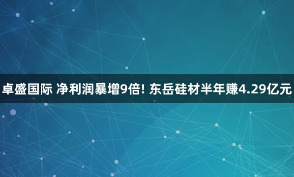 卓盛国际 净利润暴增9倍! 东岳硅材半年赚4.29亿元